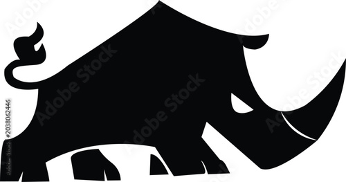 Foto Black rhino silhouette vector graphic of a powerful rhinoceros with a horn, side