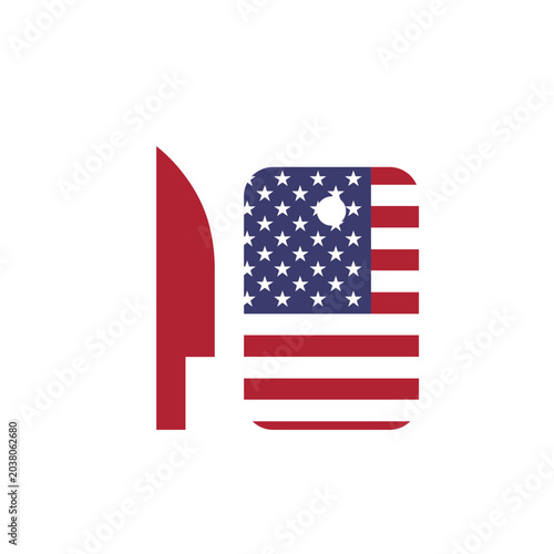 Billede på lærred USA flag_Knife and Cutting Board Icon for Cooking Kitchen and Culinary Arts