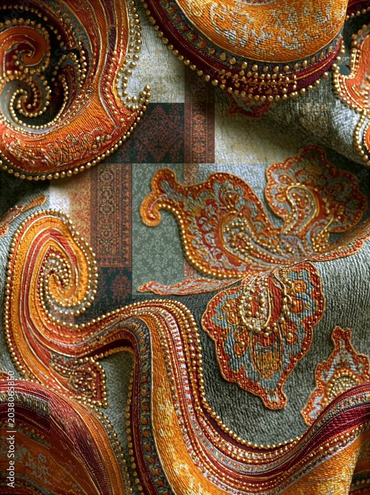 Fototapeta premium Luxury Embellished Paisley Fabric Textile Pattern