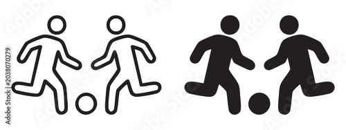 Foto A set of simple vector silhouettes and outline icons depicting two players playing with soccer or football