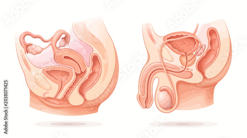 Fotografie Detailed illustration of male and female reproductive systems.