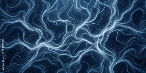 Fotografie Abstract blue energy waves flow and intertwine, creating a mesmerizing pattern reminiscent of neural pathways or cosmic nebulae