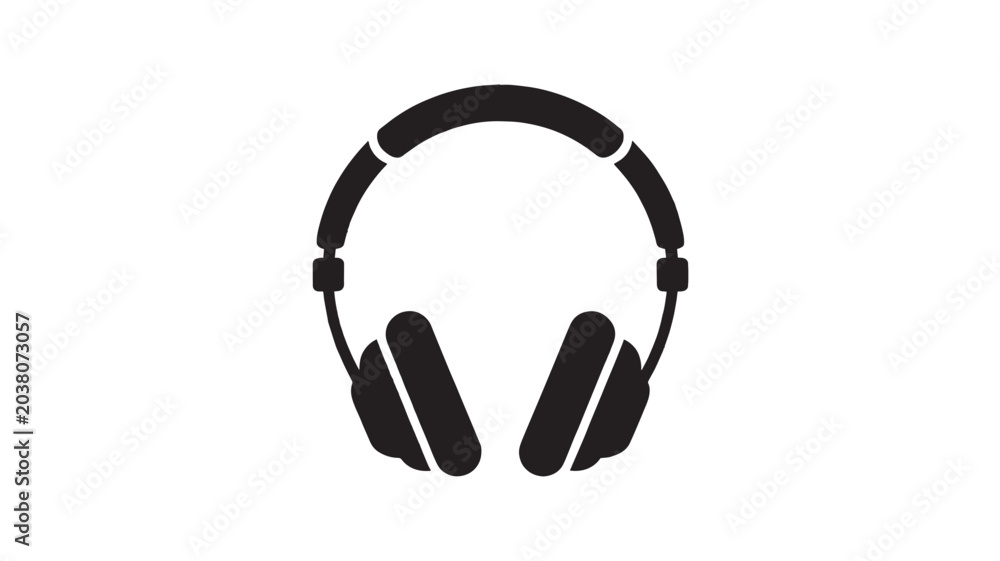 Fototapeta premium Minimalist black headphones icon vector, modern audio headset silhouette, professional studio earphone symbol for music and podcasting apps