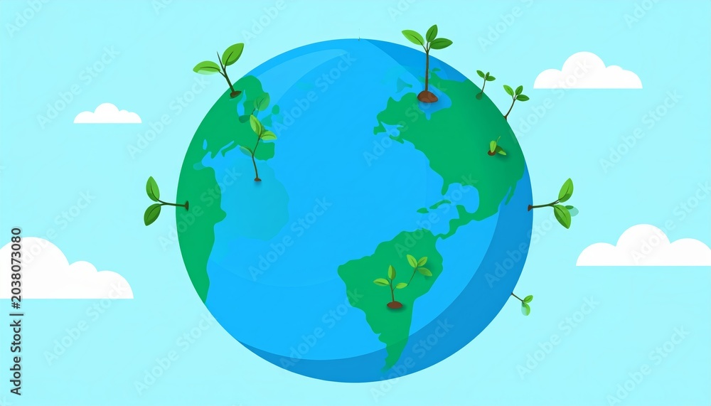 Fototapeta premium Earth with green plants growing around it.