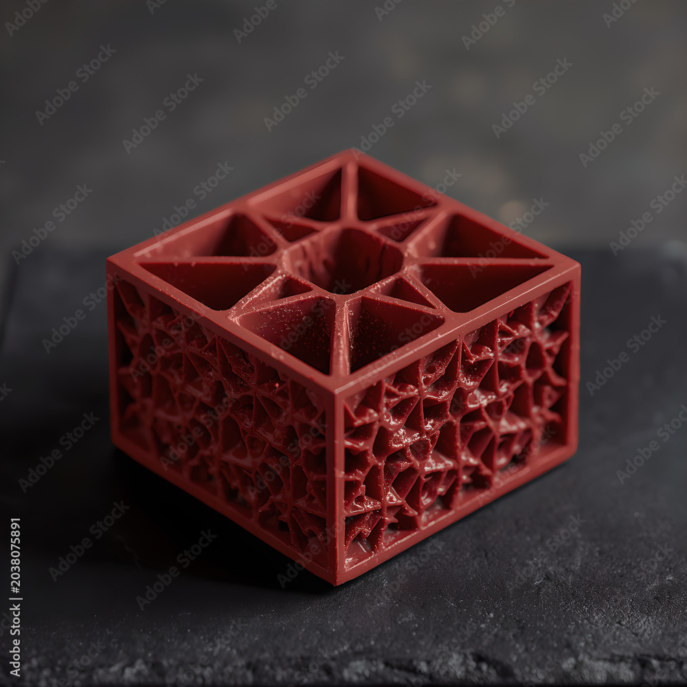 Obraz premium Avant-garde geometric dessert with a velvet red cocoa spray finish and Voronoi diagram pattern