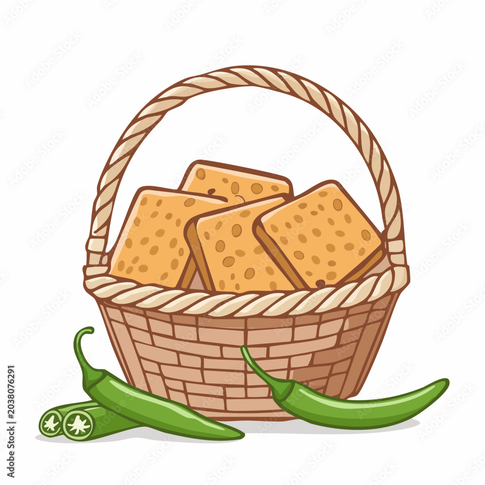 Fototapeta premium Basket of Bread Slices with Green Chilies