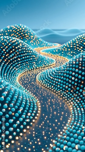 Glowing Particle Wavy Landscape Abstract 3D Render