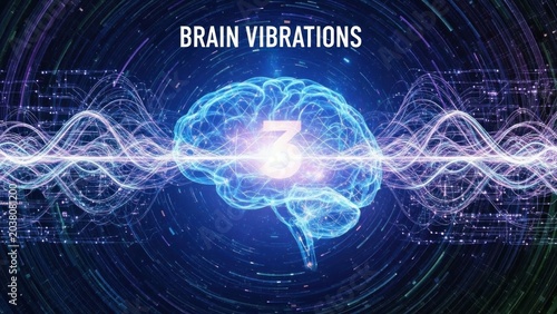 A futuristic digital illustration of a human brain emitting vibrant, swirling energy waves