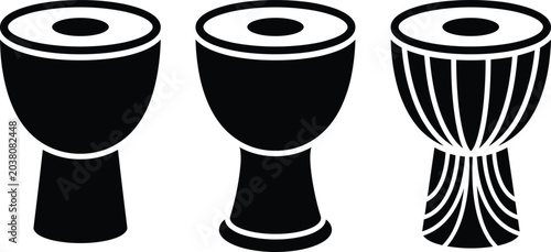 Fotografía Stylized Hand Drum Silhouettes Showing Different Goblet Shapes and Decorative De