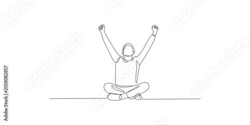 Fotografija A minimalist line drawing of a person sitting crosslegged with arms raised in ce