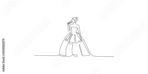 Schilderij op canvas A woman in a beautiful dress singing into a microphone with elegance and poise i