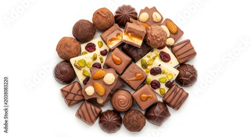 Assorted Gourmet Chocolate Pralines and Truffles Top View.