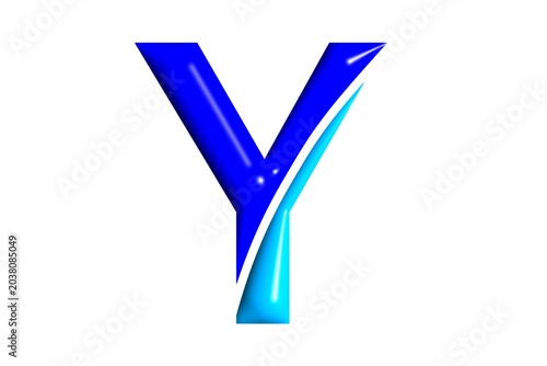 Foto the letter Y in dark blue and light blue on a white background