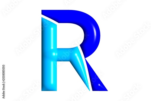 Foto the letter R in dark blue and light blue on a white background