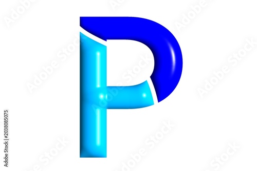 фотографія the letter P in dark blue and light blue on a white background