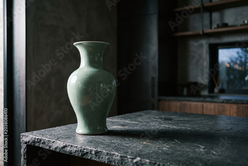 Luxury minimalist Korean celadon ceramic vase mockup