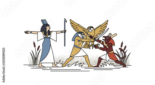 Foto Ancient Egyptian Gods Battle: Horus vs. Set with Isis
