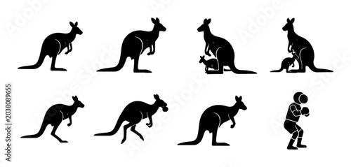 Bild auf Leinwand Kangaroo Silhouette Collection: Australian Wildlife, Marsupial Poses, Mother and