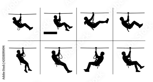 Foto Zipline Adventure Silhouettes, Extreme Sports Action, Thrill Seeker Poses, Outdo
