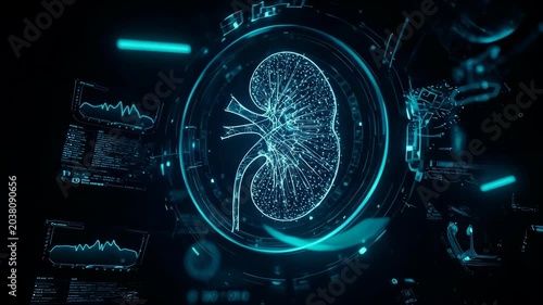 Human kidney hologram concept in dark background for study science health