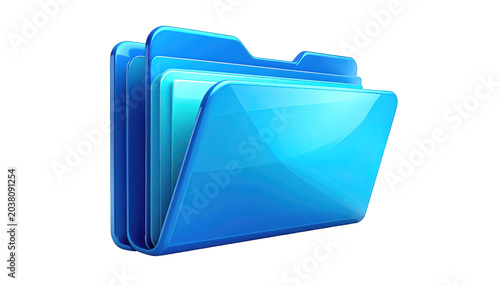 A visually appealing 3D illustration of a stack of blue file folders, signifying organization and data management
