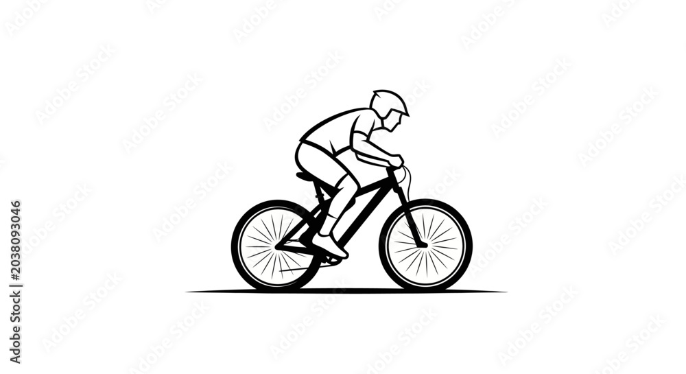 Fototapeta premium Man Riding a Bicycle Fast Outdoors.
