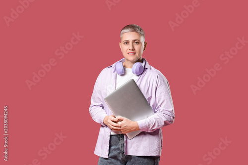 Female programmer with lapt...