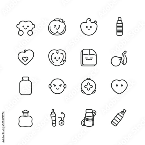 Bild auf Leinwand Baby care icons, infancy symbols, 16 line style graphics, parenting illustration