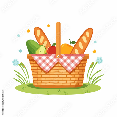 Minimal picnic basket vector