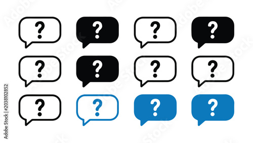 Canvastavla Set of question mark speech bubble icons for frequently asked questions and online support