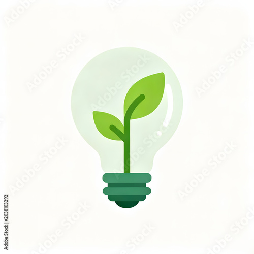 A vibrant green plant sprout growing inside a clear light bulb, symbolizing eco-friendly energy, sustainability, and innovative environmental solutions.