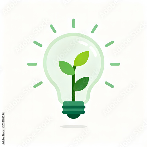 A green plant growing inside a glowing light bulb, symbolizing eco-friendly ideas and sustainable innovation for a brighter future.