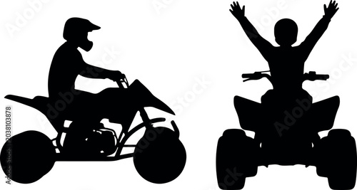 Photos ATV race riders on dirt trail silhouette