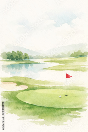 minimalist watercolor golf course background