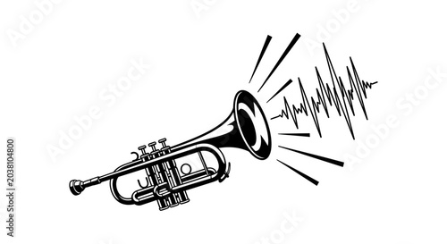 Tableau sur toile Black and white trumpet musical instrument.
