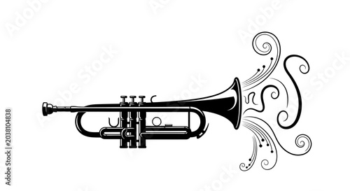 Cuadro en lienzo Black trumpet musical instrument drawing.