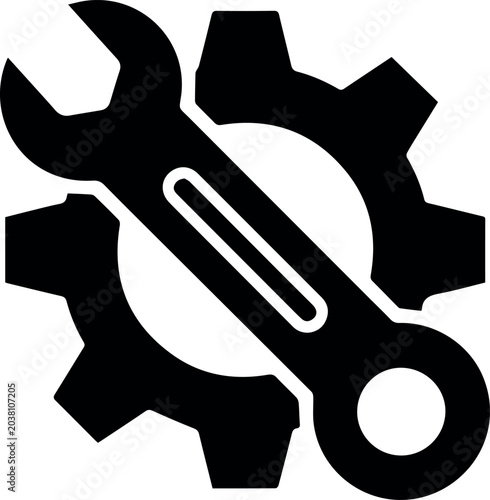 Wrench and gear icon for machinery maintenance and repair
