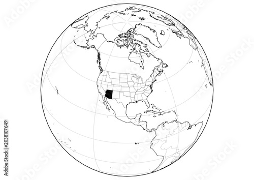 Arizona US State Highlighted on 3D Orthographic World Globe Transparent 1-Bit Vector A4 Cartography Poster Design