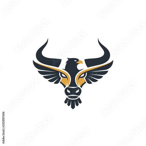 Valokuva Stylized black and gold eagle and buffalo combination logo with wings