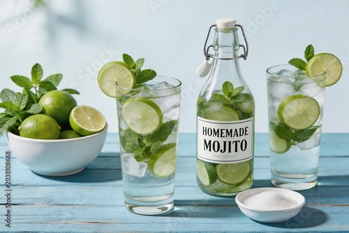 Homemade mojito drink with limes and mint