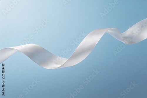 White ribbon on blue background