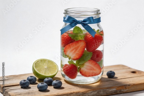Fruit infused water in glass jar