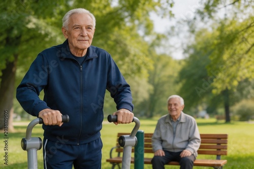 Elderly man exercising outdoors in park
