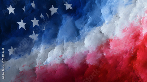 A textured, abstract representation of the American flag's colors and stars, evoking a sense of artistic patriotism and national pride.