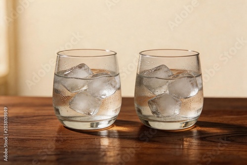 Two glasses of water with ice cubes
