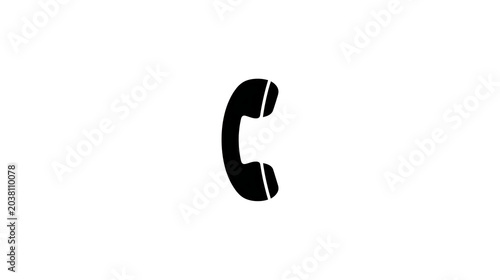 Minimalist black telephone handset icon on a clean white background, representing communication and technology