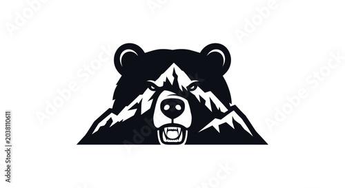Bear Face Logo with Mountain Peaks - Fierce Wildlife Silhouette