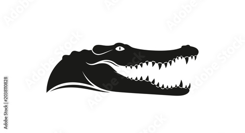 Fotografi Aggressive Alligator Silhouette Icon, Open Mouth, Sharp Teeth, Danger Symbol