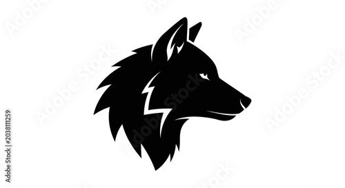 Tableau sur toile Black wolf head silhouette logo, wild animal graphic design, white background