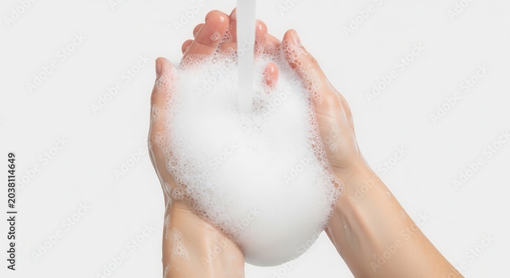Fototapeta premium Hands holding white soap bubble.